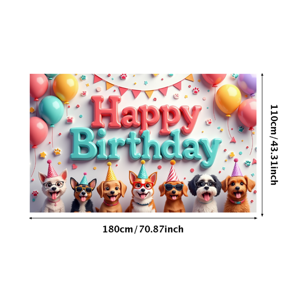 Colorful Theme Happy Birthday Banner Dog Celebration Polyester Material for Kids Party Indoor Decoration Photo Shoot