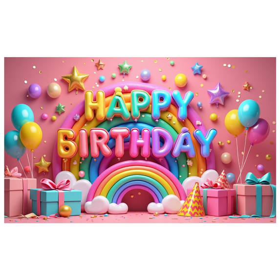 Colorful Theme Happy Birthday Banner Rainbow Background Party Decoration for Birthday Celebration Kids Party Indoor Decoration