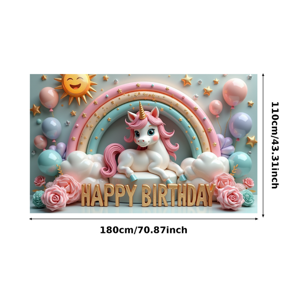Colorful Theme Happy Birthday Banner Unicorn Theme Rainbow Decoration Balloon Elements for Kids Party Celebration Event