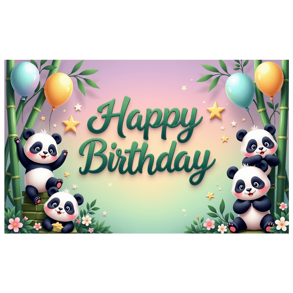 Colorful Theme Happy Birthday Panda Style Animal Balloons Party Banner for Kids Celebration Indoor Decoration