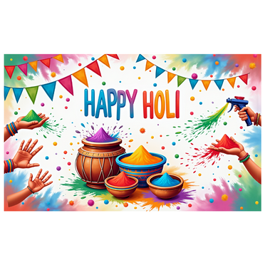 Colorful Theme Happy Holi Festival Banner Decorative Design Colored Powder Polyester Material for Festival Celebration Outdoor Event Party Decoration