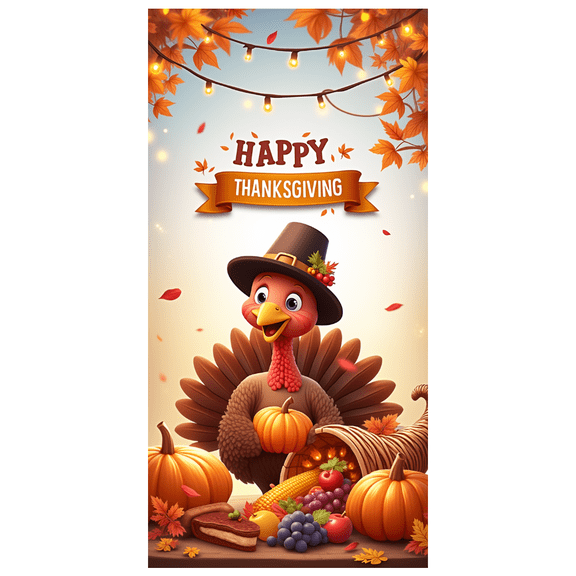 Colorful Theme Happy Thanksgiving Animal Character Autumn Leaves Banner for Fall Celebration Holiday Party Indoor Outdoor Decoration