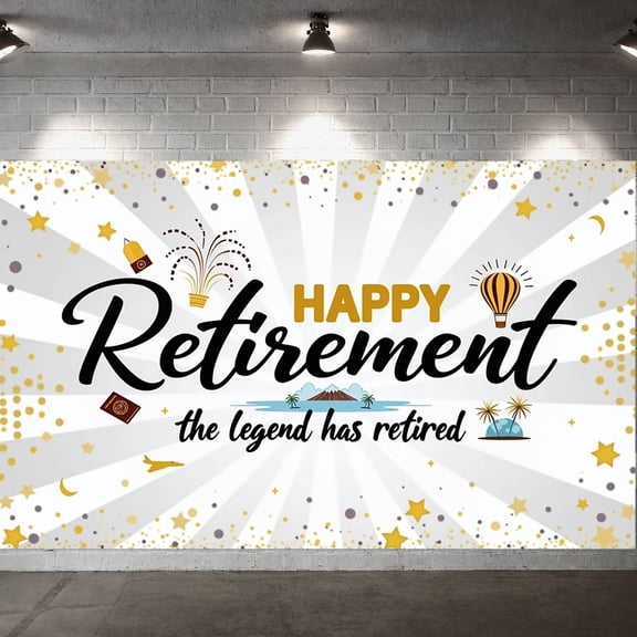 Colorful Theme Retirement Banner Decorative Design Happy Retirement Banner Celebratory Fireworks Pattern Retirement Party Banner for Retirement Party Retirement Celebration Indoor Event