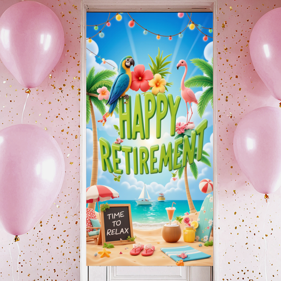 Colorful Theme Retirement Banner Tropical Design Outdoor Celebration for Retirement Party Beach Decoration Outdoor Event