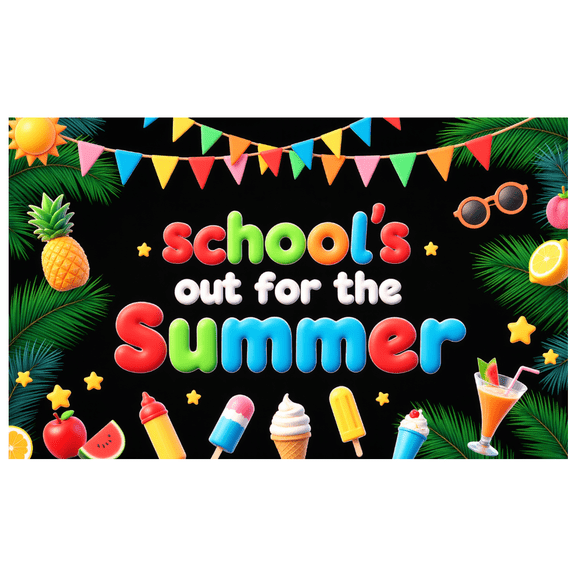 Colorful Theme School's Out Banner Decorative Design Summer Party Ice Cream for School Celebration Outdoor Event Holiday Party
