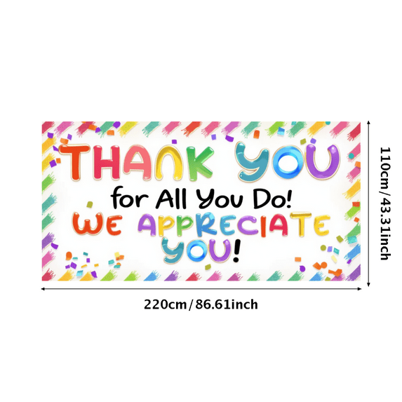 Colorful Theme Thank You Banner Decorative Design Appreciation Banner for Employee Recognition Event School Celebration Office Party