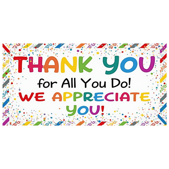 Colorful Theme Thank You Banner Decorative Design Appreciation Banner for Employee Recognition Event School Celebration Office Party