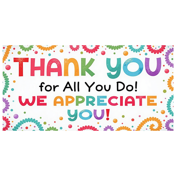 Colorful Theme Thank You Banner Decorative Design Appreciation Banner for Employee Recognition Event School Celebration Office Party