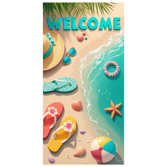 Colorful Theme Welcome Banner Summer Design Flip Flop Decor Seashore Backdrop for Beach Party Outdoor Celebration Vacation Decoration