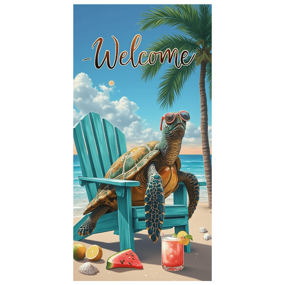 Colorful Theme Welcome Party Banner Tropical Beach Theme Turtle Design Pineapple Cocktail