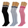thumbnail image 1 of Colorful Thigh High Socks for Women Over The Knee Warm Long Boot Socks 3 Pairs - (Black-Light Blue-Pink), 1 of 7