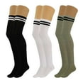 thumbnail image 1 of Colorful Thigh High Socks for Women Over The Knee Warm Long Boot Socks 3 Pairs - (Black-White-Khaki), 1 of 7