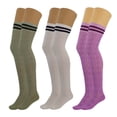 thumbnail image 1 of Colorful Thigh High Socks for Women Over The Knee Warm Long Boot Socks 3 Pairs - (Khaki-Ecru-Lilac), 1 of 7