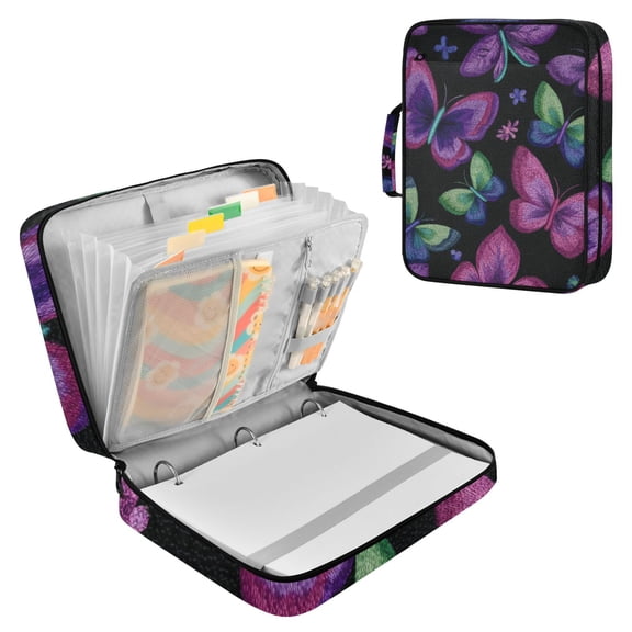 Colorful Thread Butterflies Accordion File Organizer Expanding File Folder 3-Ring Binder Bag 500 Sheets A4 Size