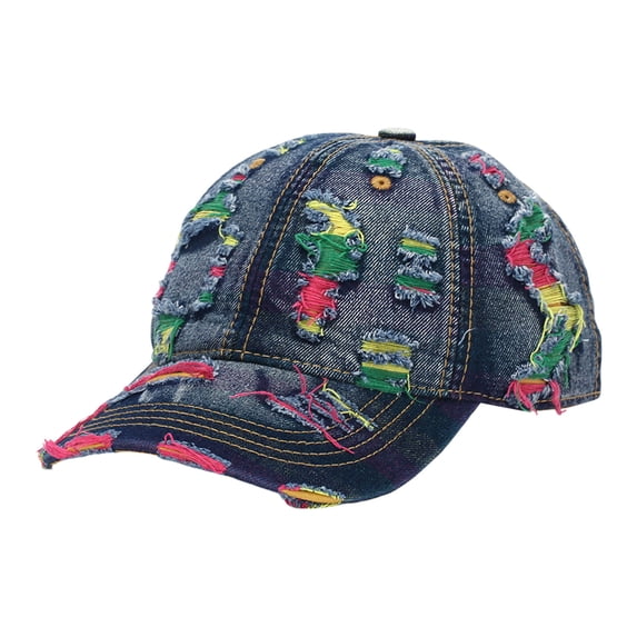 Colorful Thread Distressed Denim Baseball Cap