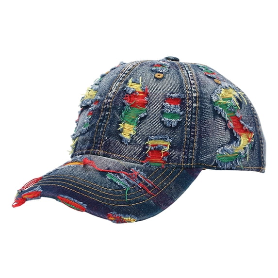 Colorful Thread Distressed Denim Baseball Cap