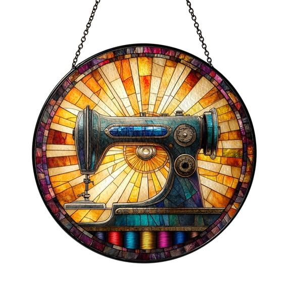 Colorful Thread Spools Stained Glass Style Suncatcher – Round Window Hanging