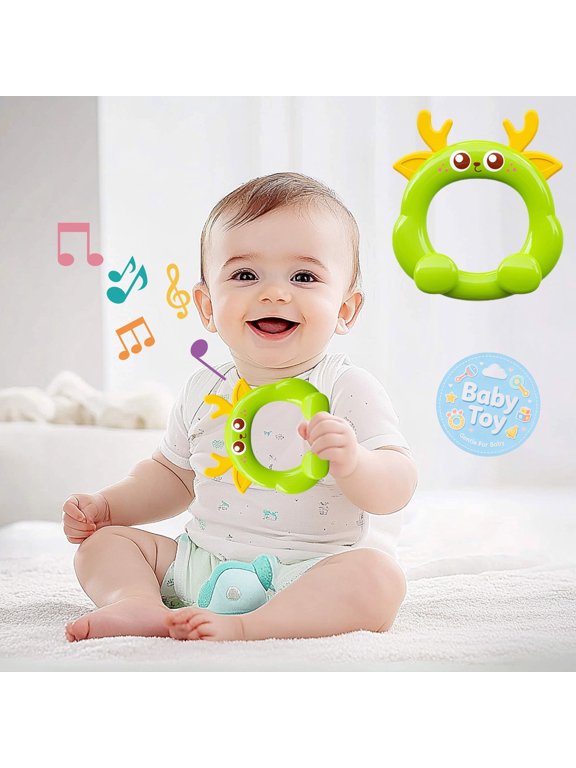 Colorful Three Bell Baby Rattle Toys, Easy Grasp Ring Handle, BPA Free Safe Plastic, Infant Sensory Teething Toys, Early Educational Hand Shaking Developmental Toys, for Newborn Boy Girl Gifts
