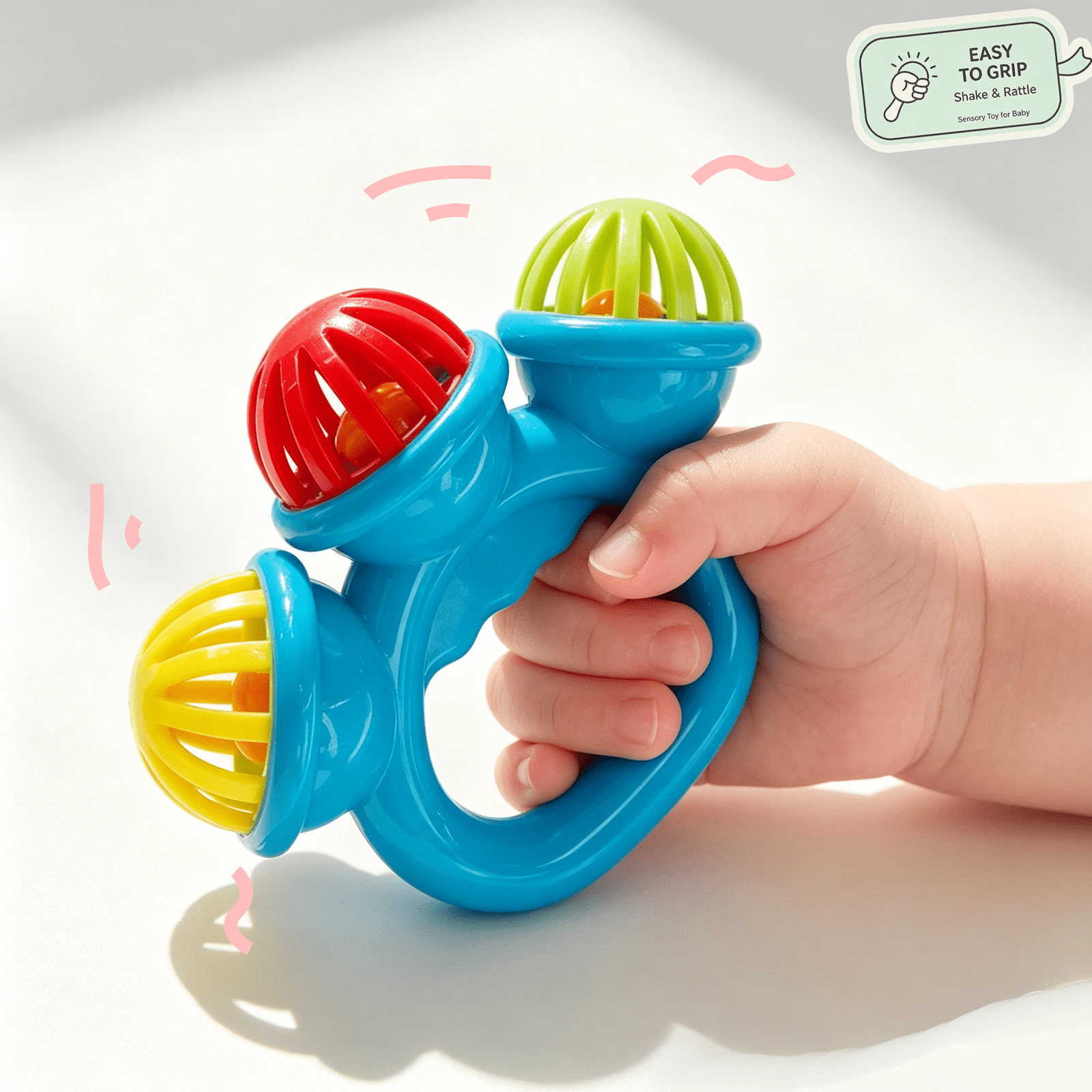 Colorful Three‑Head Baby Rattle, BPA‑Free Baby Shaker Toy, Easy‑Grip ...