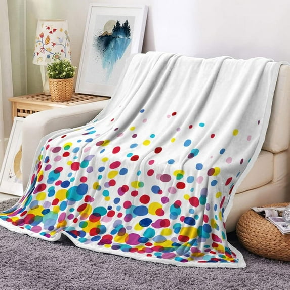 Colorful Throw Blanket for Girls Kids Women, Cute Rainbow Polka Dots Decor Warm Cozy Bed Couch Blanket, Super Soft Microfiber Flannel Blankets and Throws for Sofa Bedding Living Room 50x60 Inches