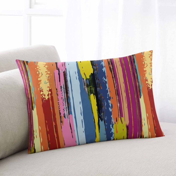 Colorful Throw Pillow Cover, Modern Abstract Multi Stripes Painting Rectangle Decorative Pillow Case Protector Soft Cushion Cover Lumbar Pillowcase for Couch Sofa Bedroom Car Chair Decor 20x30 Inch