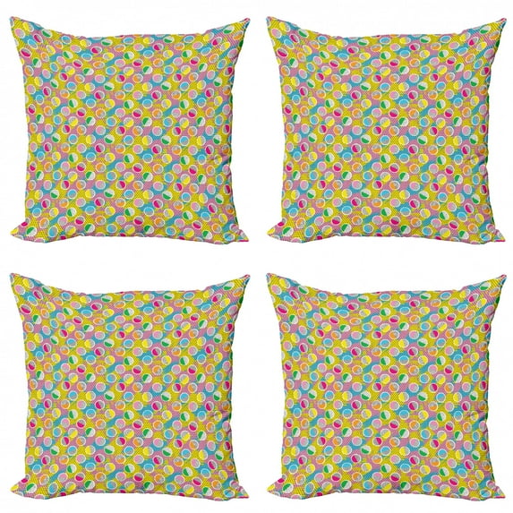 Colorful Throw Pillow Cushion Case Pack of 4, 80s 90s Memphis Style Inspired Colorful Circles on Smudged Paint Effect Backdrop, Modern Accent Double-Sided Print, 4 Sizes, Multicolor, by Ambesonne