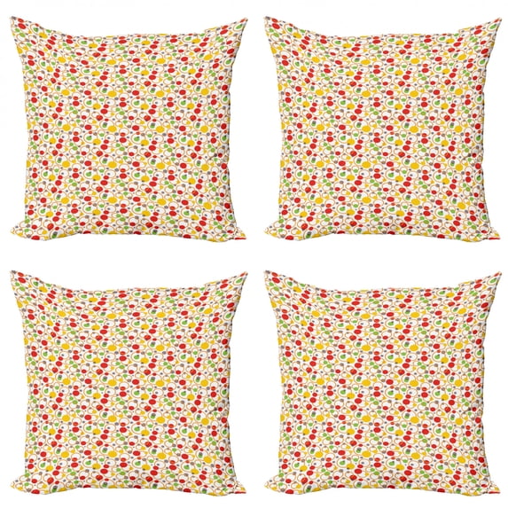 Colorful Throw Pillow Cushion Case Pack of 4, Abstract Circles and Snowflake Pattern with Vibrant Colors Geometric Composition, Modern Accent Double-Sided Print, 4 Sizes, Multicolor, by Ambesonne