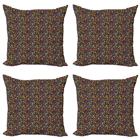 Ambesonne Colorful Throw Pillow Cover 4 Pack, Abstract Petals Floral, 24", Multicolor