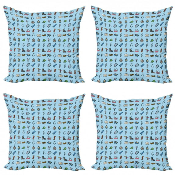 Ambesonne Colorful Throw Pillow Cover 4 Pack, Camping Equipment Hiking, 18", Multicolor