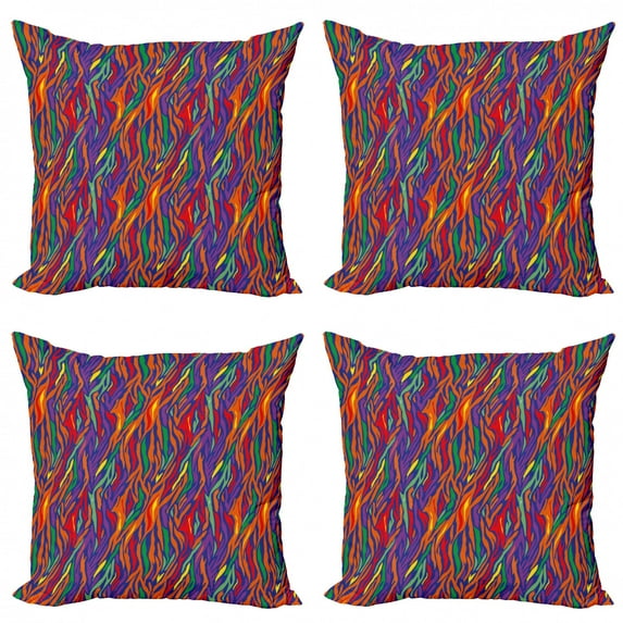 Colorful Throw Pillow Cushion Case Pack of 4, Contemporary Style Artwork Image of an Animal Print Themed Creative Pattern, Modern Accent Double-Sided Print, 4 Sizes, Multicolor, by Ambesonne