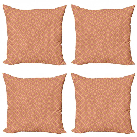 Colorful Throw Pillow Cushion Case Pack of 4, Diagonal Rhombus Lines with Digital Torn Paper Effect Pinstripe Tile Spring Theme, Modern Accent Double-Sided Print, 4 Sizes, Multicolor, by Ambesonne