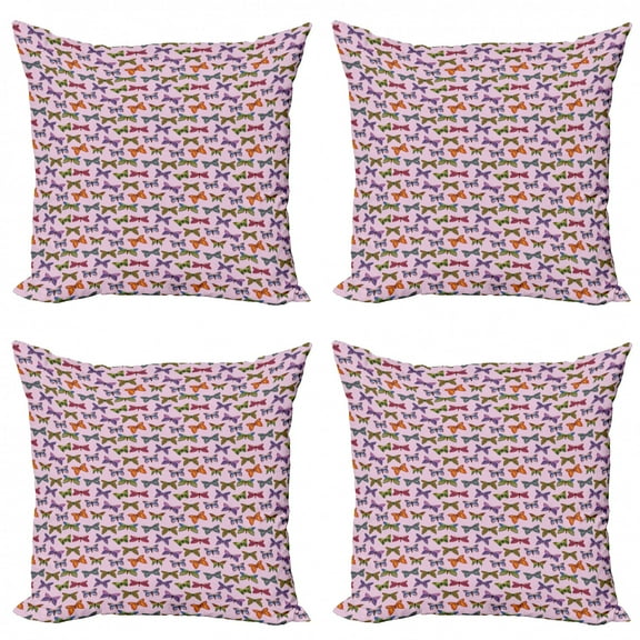 Colorful Throw Pillow Cushion Case Pack of 4, Doodle Style Butterflies Summer Spring Natural Inspiration Illustration, Modern Accent Double-Sided Print, 4 Sizes, Multicolor, by Ambesonne