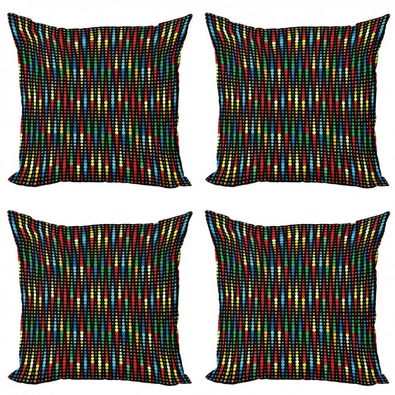 Ambesonne Colorful Throw Pillow Cover 4 Pack, Halftone Pattern Motif, 24", Multicolor