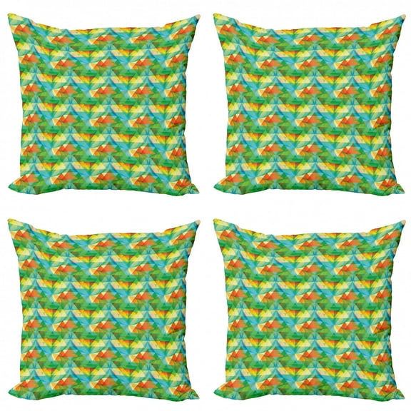 Colorful Throw Pillow Cushion Case Pack of 4, Geometrical Composition with Double Tetrahedrons in Lively Colors, Modern Accent Double-Sided Print, 4 Sizes, Multicolor, by Ambesonne