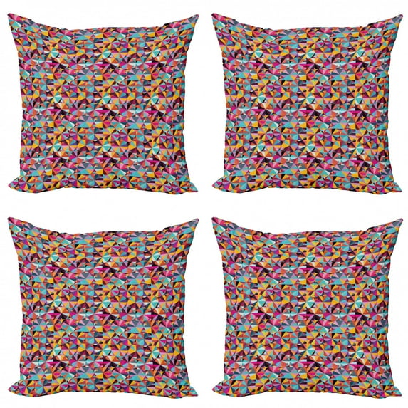 Colorful Throw Pillow Cushion Case Pack of 4, Grunge Effect Complex Design with Vibrant Colored Triangles as Small Particles, Modern Accent Double-Sided Print, 4 Sizes, Multicolor, by Ambesonne