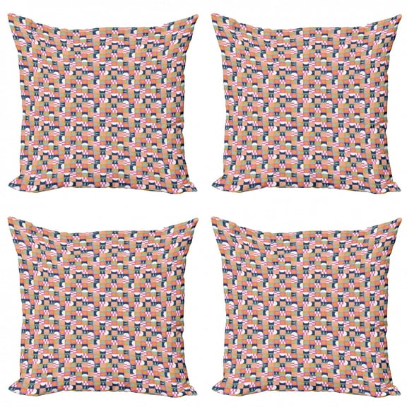 Colorful Throw Pillow Cushion Case Pack of 4, Hipster Composition of Abstract Geometrical Shapes Retro Style Tiles, Modern Accent Double-Sided Print, 4 Sizes, Multicolor, by Ambesonne