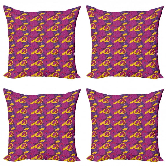 Colorful Throw Pillow Cushion Case Pack of 4, Meadow Rural Yard Pattern with Flourishing Poppies Vibrant Colored Petals, Modern Accent Double-Sided Print, 4 Sizes, Multicolor, by Ambesonne