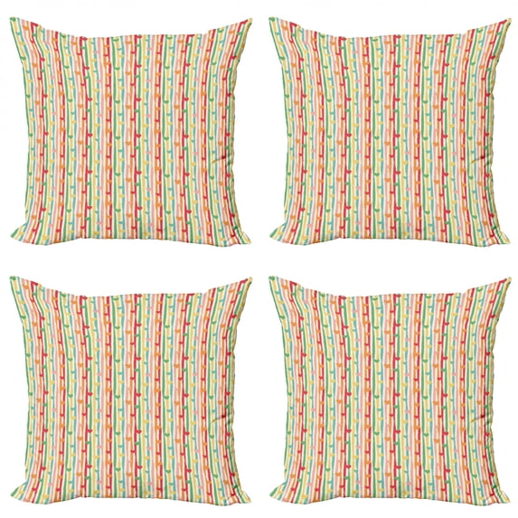 Ambesonne Colorful Throw Pillow Cover 4 Pack, Hearts on Stripes, 20", Multicolor