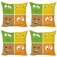 thumbnail image 1 of Colorful Throw Pillow Cushion Case Pack of 4, Squares of Funky and Colorful Cartoon Faces, Modern Accent Double-Sided Print, 4 Sizes, Multicolor, by Ambesonne, 1 of 2