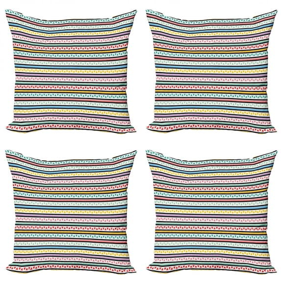 Ambesonne Colorful Throw Pillow Cover 4 Pack, Stripes Triangles, 16", Multicolor