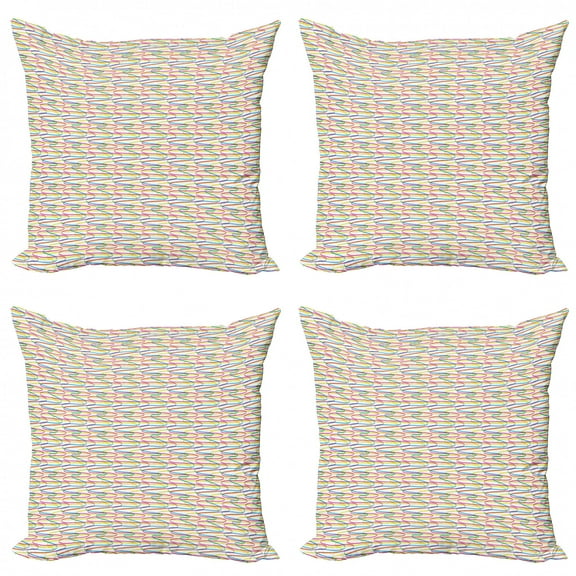 Colorful Throw Pillow Cushion Case Pack of 4, Wavy Stripes Design on Curved Ornamental Composition of Lines Vintage Inspirations, Modern Accent Double-Sided Print, 4 Sizes, Multicolor, by Ambesonne