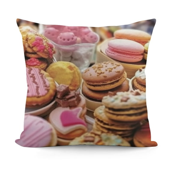 Colorful Throw Pillow Cushion Case Pack Collage of Cupcakes Macarons Biscuits Delicious Deserts Candies Heart Shaped Cakes, Modern Accent Double-Sided Digital Printing, Multicolor