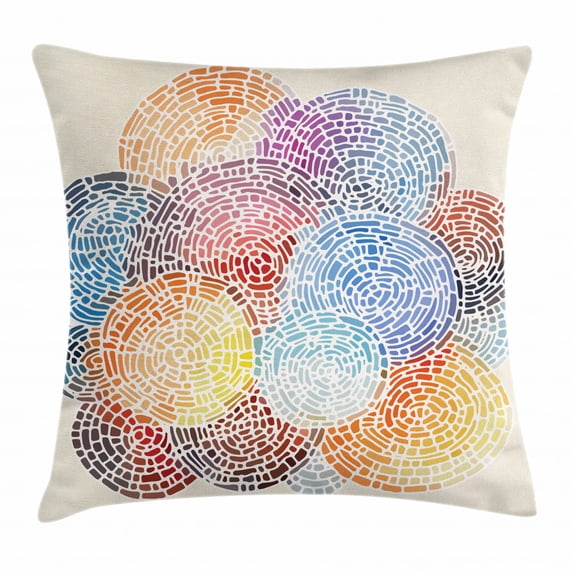 Colorful Throw Pillow Cushion Cover, Abstract Mosaic Style Blots Spots Dots Watercolor Artistic Circular Illustration, Decorative Square Accent Pillow Case, 18 X 18 Inches, Multicolor, by Ambesonne