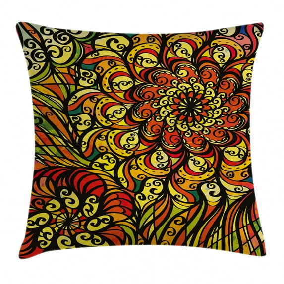 Colorful Throw Pillow Cushion Cover, Abstract Vintage Style Curly Floral Design Spirals Swirled Petals Creative Vibrant, Decorative Square Accent Pillow Case, 24 X 24 Inches, Multicolor, by Ambesonne