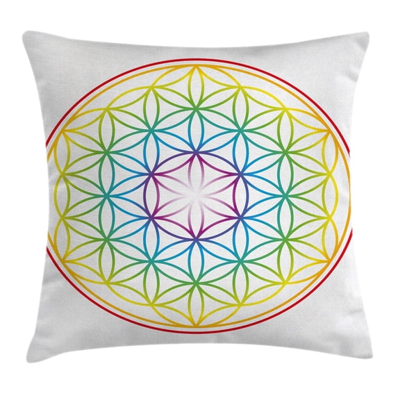 Colorful Throw Pillow Cushion Cover, Flower of Life Pattern Radiant Colors Cosmic Dimension Space Forms Artful Print, Decorative Square Accent Pillow Case, 20 X 20 Inches, Multicolor, by Ambesonne