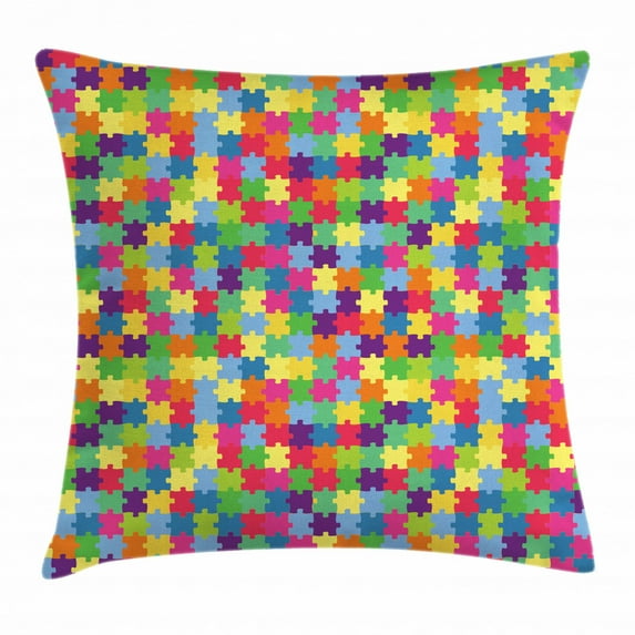 Colorful Throw Pillow Cushion Cover, Geometric Design Patchwork of Puzzle Pieces Pattern in Repeating Sequential Order, Decorative Square Accent Pillow Case, 20 X 20 Inches, Multicolor, by Ambesonne