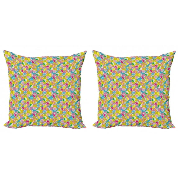 Colorful Throw Pillow Cushion Cover Pack of 2, 80s 90s Memphis Style Inspired Colorful Circles on Smudged Paint Effect Backdrop, Zippered Double-Side Digital Print, 4 Sizes, Multicolor, by Ambesonne