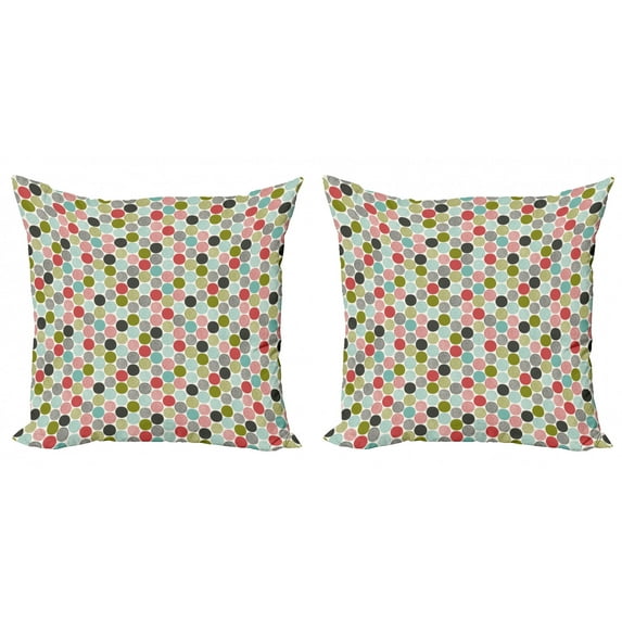 Ambesonne Colorful Throw Pillow Cover 2 Pack, Retro Fashion Fun, 18", Multicolor