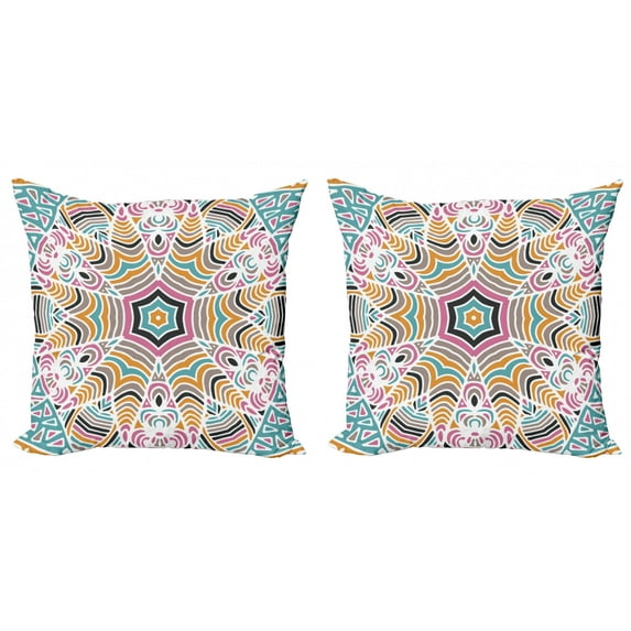 Colorful Throw Pillow Cushion Cover Pack of 2, Abstract Style Floral Art Motif Consisting of Pastel Colored Lines and Shapes, Zippered Double-Side Digital Print, 4 Sizes, Multicolor, by Ambesonne