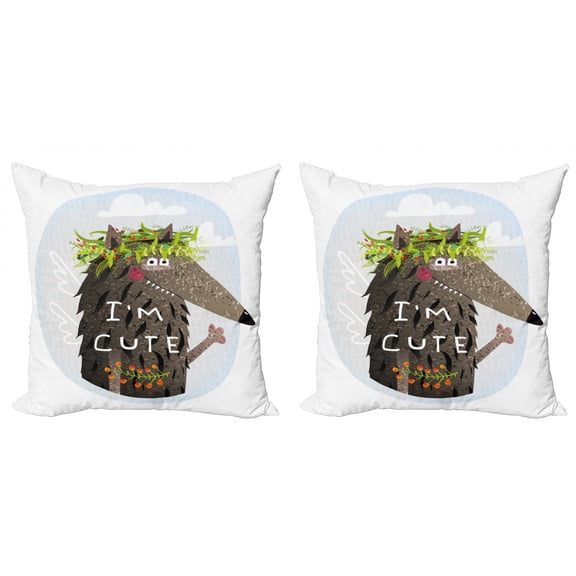 Colorful Throw Pillow Cushion Cover Pack of 2, Calligraphic Design of an Animal with Fur and Berries Illustration, Zippered Double-Side Digital Print, 4 Sizes, Dark Taupe Multicolor, by Ambesonne